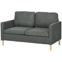 HOMCOM 56" 2 Seat Sofa, Modern Love Seats Furniture, Upholstered 2 Seater Couch with Side Pockets, Solid Wood Frame, Grey(m-11)