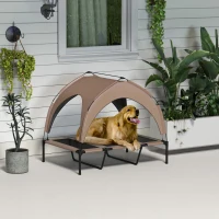 PawHut Raised Dog Bed Cooling Dog Cot w/ Canopy Washable Breathable Mesh, for Large Dogs, Coffee(m-8)
