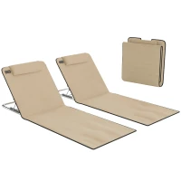 Outsunny 2 Pieces Beach Lounge Chair, Outdoor Folding Chaise Lounge Set w/ Pillow for Sunbath, Snap, Beige(m-13)