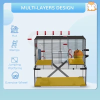PawHut Hamster Cage with Deep Glass Bottom, Tunnel Tube System, Platforms, Hut, Exercise Wheel, Water Bottle, 24" x 16" x 22"(m-5)