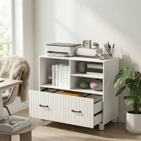 HOMCOM Lateral Office Filing Cabinet, 1-Drawer File Cabinet with Open Storage Shelves, Adjustable Hanging Bars, White(m-1)