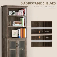 HOMCOM 71" Bookcase Storage Hutch Cabinet with Adjustable Shelves and Glass Doors for Home Office, Kitchen, Living Room, Natural Wood(m-5)