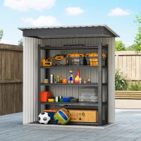 Outsunny 5 x 3 FT Outdoor Storage Shed with Sliding Door and Sloped Roof, Steel Frame Garden Shed Tool Equipment, Black(m-7)