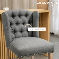 HOMCOM Counter Height Bar Stools Set of 2, 27" Seat Height Upholstered Barstools, Farmhouse Kitchen Island Stools with Nailhead-Trim, Tufted Back and Wooden Legs, Light Gray(m-6)