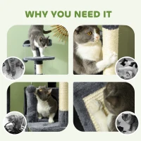 PawHut 54" Cat Tree, Multi-Level Cat Tower with Scratching Posts, Cat Condos, Bed, Platforms, Ramp, Toy Ball, Dark Grey(m-6)