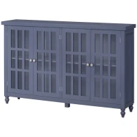 HOMCOM Sideboard, Buffet Cabinet with 4 Tempered Glass Doors, Stripe Pattern and Adjustable Storage Shelf, Credenza, Gray(m-11)