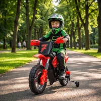 Qaba 12V Kids Electric Motorcycle, Ride on Motorcycle with Training Wheels, Rear Suspension, Horn for 3-6 Years, Red(m-1)