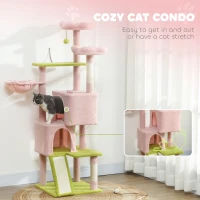 PawHut Flower Cat Tree with Sisal Scratching Posts, Multi-Level Cat Tower, Pink(m-6)