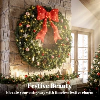 HOMCOM Artificial Xmas Wreath, 48 Inch Pre-Lit Christmas Wreath with 200 LED Lights, Lighted Bow and 31 Ornament Set, Green(m-4)