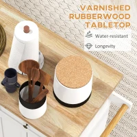 HOMCOM Modern Rolling Kitchen Island Cart with Spice Rack, Distressed White(m-5)