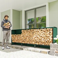 Outsunny Firewood Rack with Waterproof Cover, 300 kg Log Storage Holder with Steel Chains, 118.1" x 14.2" x 39", Dark Green(m-1)