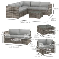 Outsunny 4 Pieces Rattan Wicker Outdoor Conversation Furniture Set w/ Corner Sofa Loveseats Coffee Table Cushions, Mixed Grey(m-3)