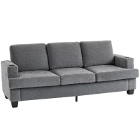 HOMCOM 3 Seater Sofa with USB Ports & Cup Holders, Chenille-Feel Upholstered Couch for Living Room, Grey(m-9)