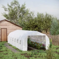 Outsunny 26'L x 10'W x 6.8' H Large Steeple Walk-In Greenhouse Outdoor Garden Plant Seed Tunnel Grow Tent Premium Steel Frame White(m-8)