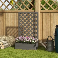 Outsunny Trellis Planter Box for Climbing Plants, Raised Garden Bed w/ Trellis Lattice for Outdoor Garden, Deck, Backyard, Gray(m-2)