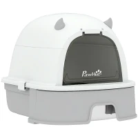 PawHut Stainless Steel Cat Litter Box Easy to Clean Kitty Litter Box with Slide-Out Tray Large Gray(m-1)