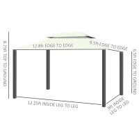 Outsunny 9.5' x 13' Patio Gazebo, Aluminum Frame Double Roof Outdoor Gazebo Canopy Shelter with Netting & Curtains, Cream White(m-3)