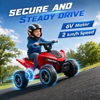 Qaba Kids ATV, 6V Battery Powered Kids Quad with 4 Wheeler, Handlebar Button Control, Max 1.2MPH, Max 55lbs Load, Red(m-4)
