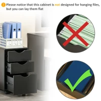 HOMCOM 3 Drawer Mobile File Cabinet with Wheels, Wood Filing Cabinet for Home Office, Rolling Under Desk Cabinet, Black(m-6)