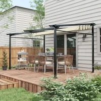 Outsunny Metal Pergola with Sliding Roof Canopy, Retractable Pergola Canopy, 10' x 13', Beige(m-7)