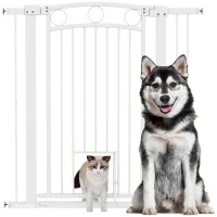 PawHut 42" Extra Tall Dog Gate w/ Cat Door, 2 Extension Kits, for Doorways, Hallways, Stairways, 30"-41" Width(m-9)