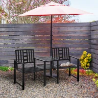 Outsunny Tete-a-Tete Garden Bench with Center Table, Metal Frame, Outdoor 2-Person Loveseat with Armrest for Patio Backyard Porch Black(m-16)