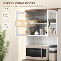 HOMCOM 70" Farmhouse Kitchen Buffet with Hutch, Kitchen Pantry Storage Cabinet with Glass Doors, Adjustable Shelves, Open Microwave Countertop, White(m-6)
