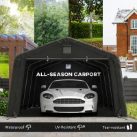 Outsunny 12' x 20' Portable Garage, Heavy Duty Carport Canopy with Ventilation Windows and Large Roll-up Door, Black(m-4)