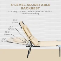 Outsunny Folding Lounge Chair Set of 2, Reclining Beach Tanning Chair with Face Hole, Pillow, 4-Position Adjustable Flat Sun Lounger, Steel Frame for Outdoor Patio Pool, Beige(m-4)
