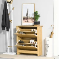 HOMCOM Shoe Storage Cabinet with 2 Flip Drawers and Adjustable Shelves for 8–12 Pairs of Shoes, Natural Wood(m-7)