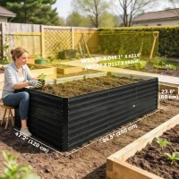 Outsunny 8 x 4 x 2ft Galvanized Raised Garden Bed, Reinforced Outdoor Planter Box with Open Bottom, Black(m-3)