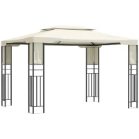 Outsunny 10' X 13' Outdoor Patio Gazebo with Double Vented Roof, Storage Shelves, Steel Frame for Lawn, Backyard and Deck, Cream White(m-1)