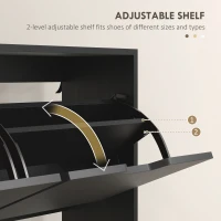 HOMCOM Shoe Storage Cabinet with 4 Flip Drawers and Adjustable Shelf, Shoe Cabinet for 8-16 Pairs of Shoes, Black(m-5)