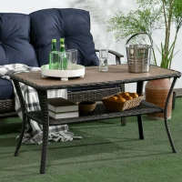 Outsunny Outdoor Patio PE Rattan Coffee Table with Storage Shelf, Wicker Side Table with Wood-Plastic Composite Top, Mixed Brown(m-2)