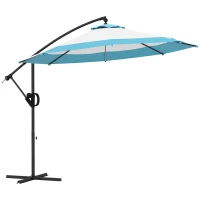 Outsunny 10 FT Cantilever Umbrella, Round Hanging Offset Umbrella with Crank, Tilt and Cross Base for Garden, Backyard, Blue(m-9)