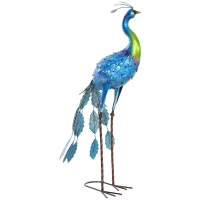Outsunny Peacock Garden Statue, 32.7" Standing Lawn Ornament Bird Statue with Stakes for Lawn Navy Blue(m-9)