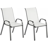 Outsunny Set of 2 Outdoor Dining Chairs, Stackable Lawn Chairs with High Back, Breathable Mesh Seat for Garden Porch, Light Grey(m-9)