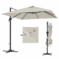 Outsunny 8 FT Aluminium Cantilever Patio Umbrella with 360° Rotation, Cross Base, Crank and Tilt for Garden, Patio, Light Grey(m-9)