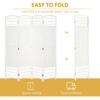 HOMCOM 4 Panel Folding Room Divider, Portable Privacy Screen, Wave Fiber Room Partition for Home Office, White(m-4)