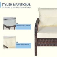 Outsunny 5-Piece PE Wicker Patio Furniture Set, Conversation Set with Outdoor Ottomans, Table & Chairs, Small Balcony Furniture for Apartments, Steel, Cream White(m-5)