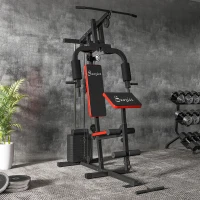 Soozier Home Gym Equipment Weight Training Machine, Multifunction Workout Machine with 143lbs Weight Stack for Full Body Workout and Strength Training, Red(m-8)