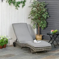 Outsunny Patio Wicker Chaise Lounge Chair, Outdoor PE Rattan Sun lounger w/ 5-Level Adjustable Backrest & 2 Wheels(m-2)