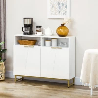 HOMCOM Accent Sideboards, Kitchen Storage Cabinet with 4 Doors, Adjustable Shelves, Metal Base for Living Room, Hallway, White(m-1)