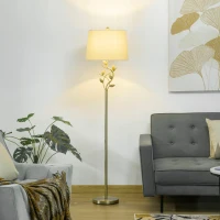 HOMCOM Traditional Floor Lamp with Leaf Design and Tapered Lampshade, Standing Lamp for Living Room, Bedroom, Office, Antique Bronze(m-2)