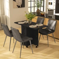 HOMCOM Drop Leaf Dining Table, Mobile Folding Table on Wheels with Drawers and Cabinet for Dining Room, Kitchen, Black(m-1)