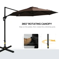 Outsunny 10' Hanging Tilt Offset Cantilever Patio Umbrella with 6-Level Adjustable Angle, Base Stand, UV Fighting Canopy, & 360° Rotation, Coffee(m-4)