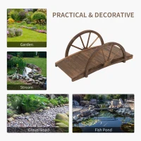 Outsunny 3.3ft Wooden Garden Bridge Arc Footbridge with Half-Wheel Style Railings & Solid Fir Construction, Stained Wood(m-6)