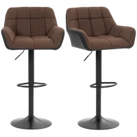 HOMCOM Swivel Barstools Set of 2 Adjustable Bar Stools with Footrest Armrests and PU Leather Back for Dining Room Brown(m-9)