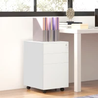 Vinsetto Vertical Steel Filing Cabinet on Wheels, 3-Drawer Lockable File Cabinet with Adjustable Hanging Bar for A4, Legal and Letter Size, for Home Office, White(m-8)