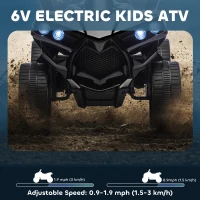 Qaba 6V Kids ATV, 4 Wheeler Electric Ride on Car with Music and LED Headlights, for Ages 18-56 Months Boys and Girls, Black(m-4)
